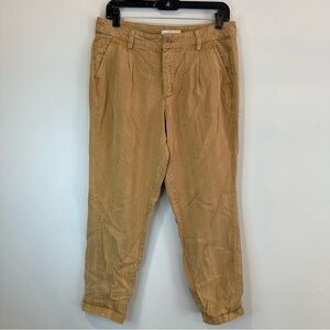 Anthropologie Scout Slim Pleated Pants Size 28 Tan Brown Embroidered Stripes